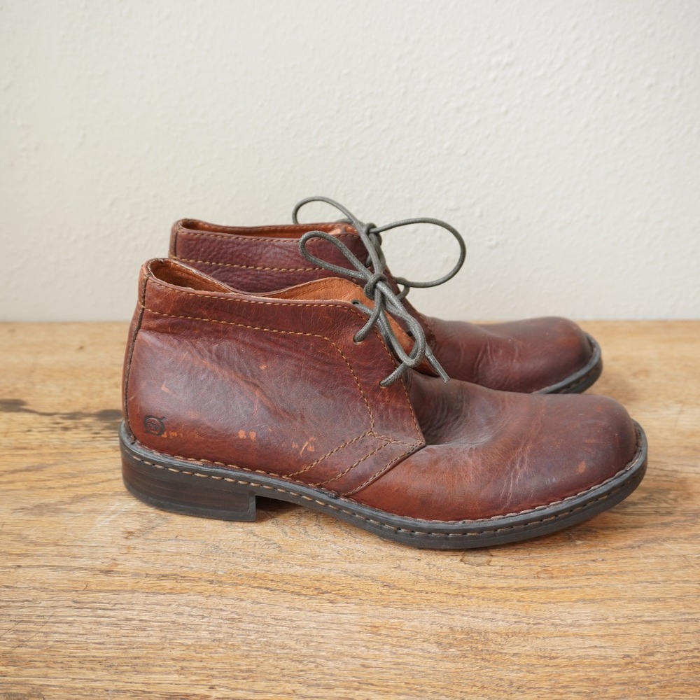 Born Men's Size EU 42 Chukka Boots Brown Leather Lace Up Ankle Boots Square Toe